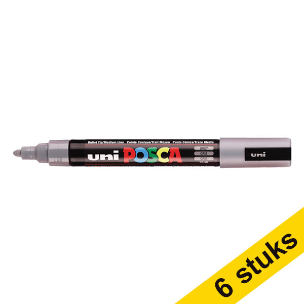 Offre : 6x POSCA PC-5M marqueur acrylique (1,8 - 2,5 mm ogive) - gris 424366 - 1