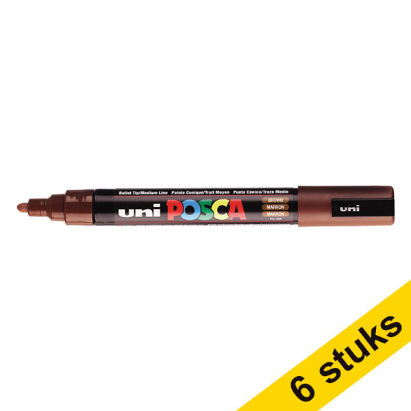 Offre : 6x POSCA PC-5M marqueur peinture (1,8 - 2,5 mm ogive) - marron châtain 424376 - 1