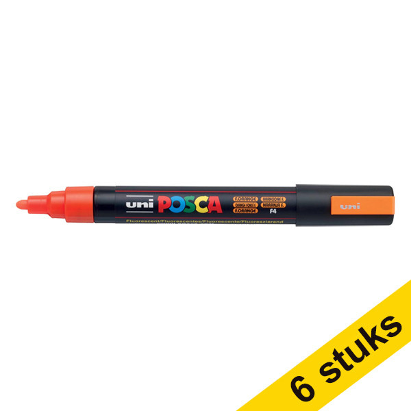 Offre : 6x POSCA PC-5M marqueur peinture (1,8 - 2,5 mm ogive) - orange fluo 424380 - 1