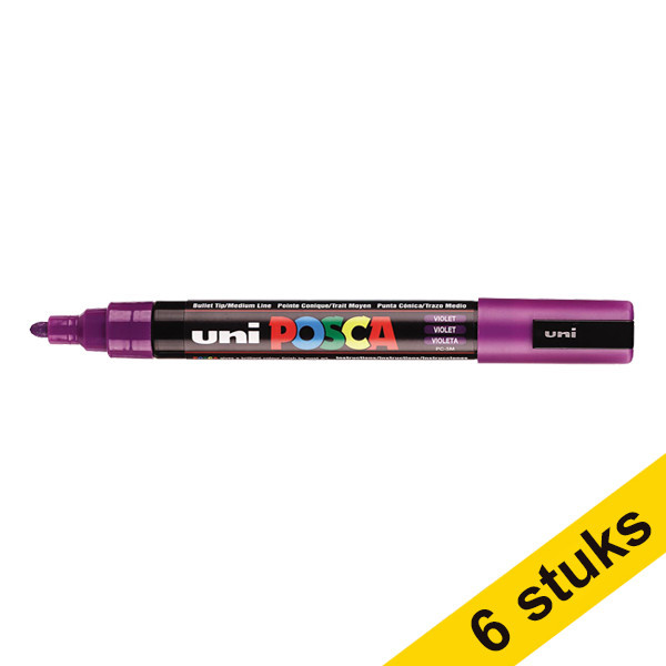 Offre : 6x POSCA PC-5M marqueur peinture (1,8 - 2,5 mm ogive) - violet 424396 - 1