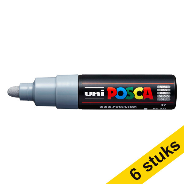Offre : 6x POSCA PC-7M marqueur acrylique (4,5 - 5,5 mm ogive) - gris 424400 - 1