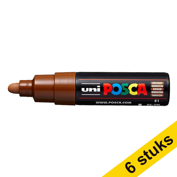 Offre : 6x POSCA PC-7M marqueur acrylique (4,5 - 5,5 mm ogive) - marron 424402 - 1