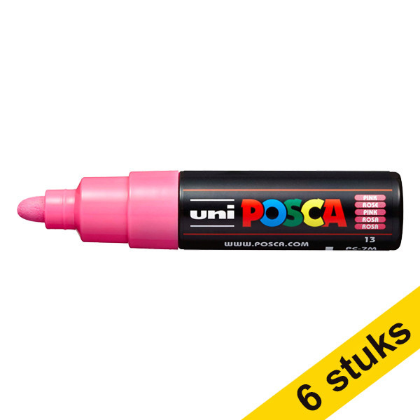 Offre : 6x POSCA PC-7M marqueur acrylique (4,5 - 5,5 mm ogive) - rose 424407 - 1
