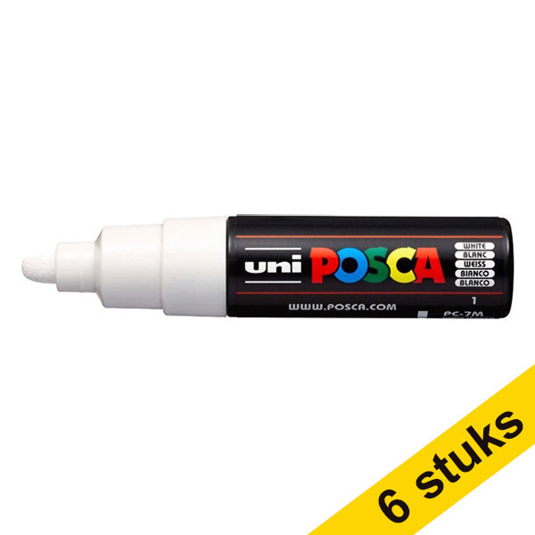 Offre : 6x POSCA PC-7M marqueur peinture (4,5 - 5,5 mm ogive) - blanc 424399 - 1