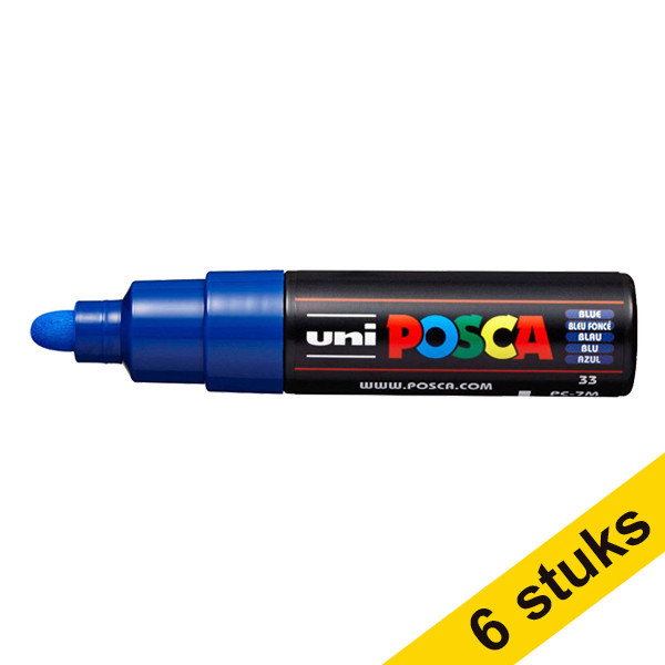 Offre : 6x POSCA PC-7M marqueur peinture (4,5 - 5,5 mm ogive) - bleu foncé 424398 - 1