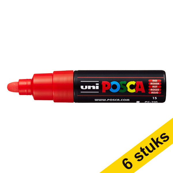 Offre : 6x POSCA PC-7M marqueur peinture (4,5 - 5,5 mm ogive) - rouge 424406 - 1