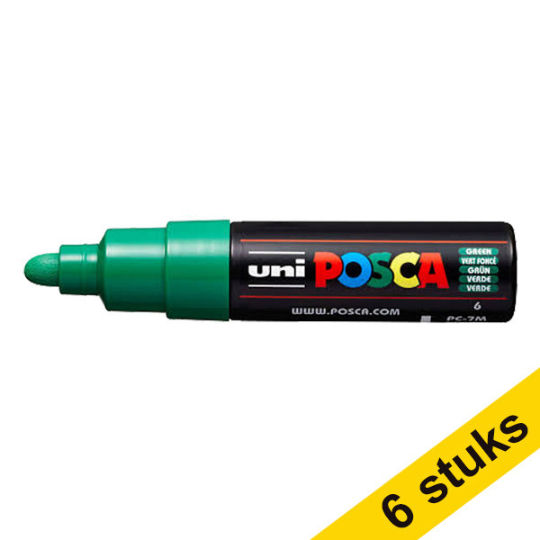 Offre : 6x POSCA PC-7M marqueur peinture (4,5 - 5,5 mm ogive) - vert foncé 424410 - 1