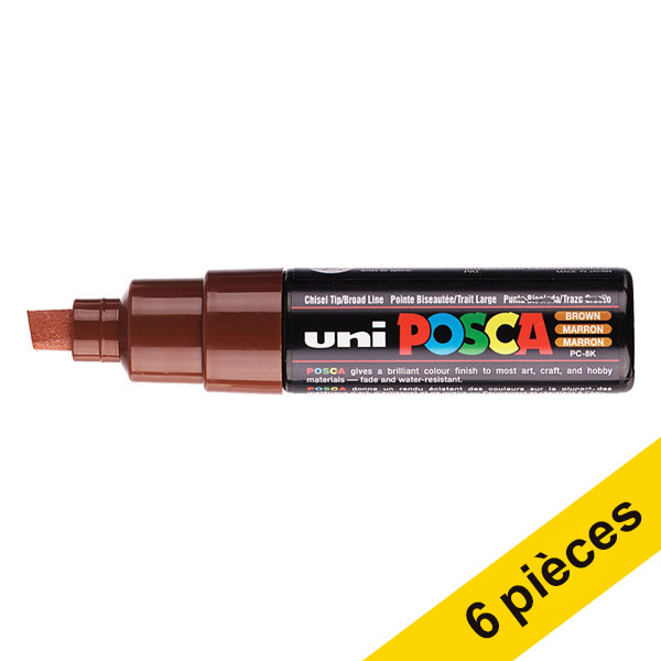 Offre : 6x POSCA PC-8K marqueur acrylique (8 mm biseautée) - marron 424426 - 1