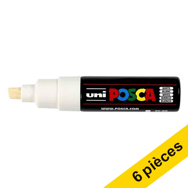 Offre : 6x POSCA PC-8K marqueur peinture (8 mm biseautée) - blanc 424416 - 1