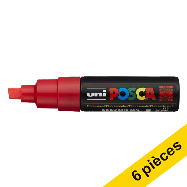 Offre : 6x POSCA PC-8K marqueur peinture (8 mm biseautée) - rouge fluo 424436 - 1