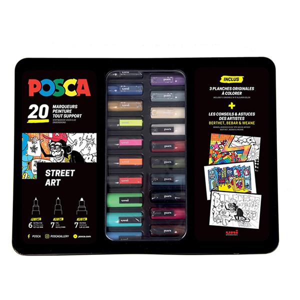 Posca PC-1MC/PC-3M/PC-5M set de marqueurs peinture dans une boîte en métal (20 pièces) PC20001 424483 - 1