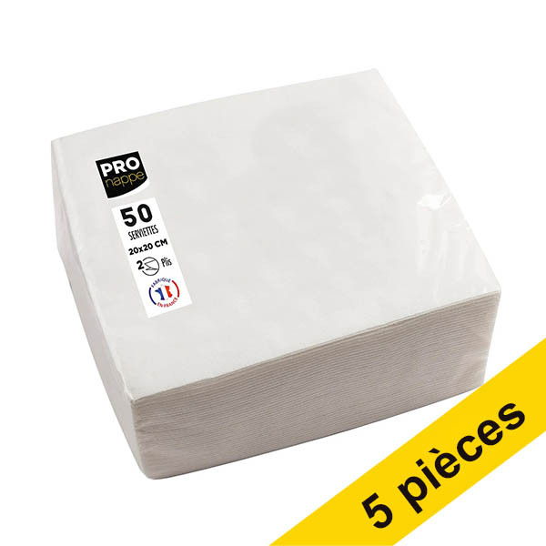 Offre : 5x ProNappe serviettes en papier 2 plis 20 x 20 cm (50 pièces) - blanc 404791 - 1
