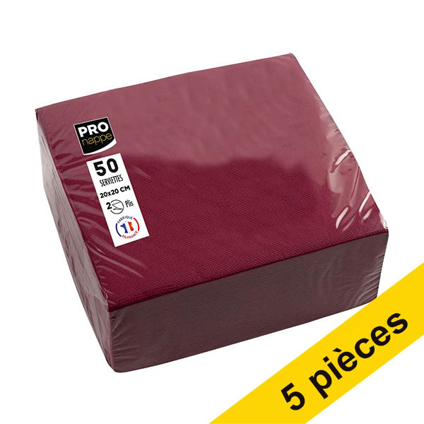 Offre : 5x ProNappe serviettes en papier 2 plis 20 x 20 cm (50 pièces) - bordeaux 404797 - 1