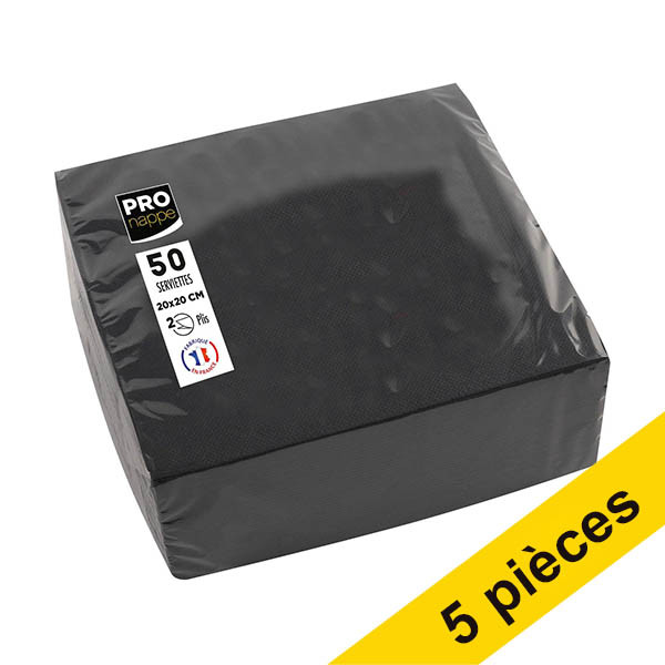 Offre : 5x ProNappe serviettes en papier 2 plis 20 x 20 cm (50 pièces) - noir 404801 - 1
