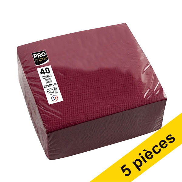 Offre : 5x ProNappe serviettes en papier 2 plis 38 x 38 cm (40 pièces) - bordeaux 404807 - 1