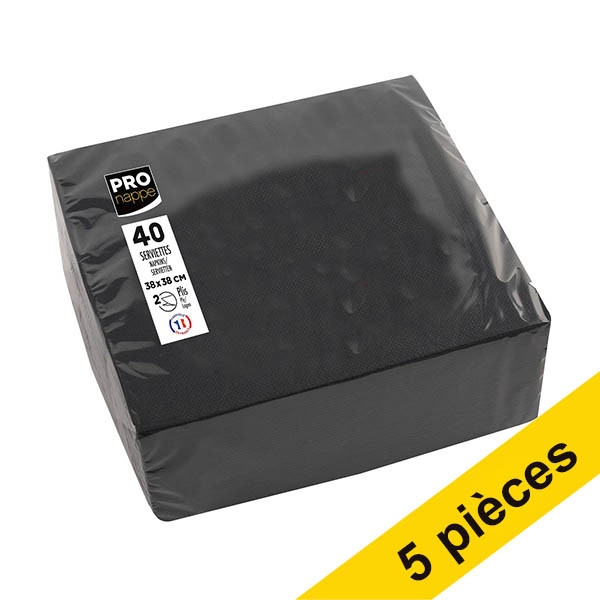 Offre : 5x ProNappe serviettes en papier 2 plis 38 x 38 cm (40 pièces) - noir 404809 - 1