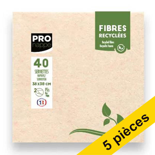 Offre : 5x ProNappe serviettes en papier recyclé 2 plis 38 x 38 cm (40 pièces) - brun 404811 - 1