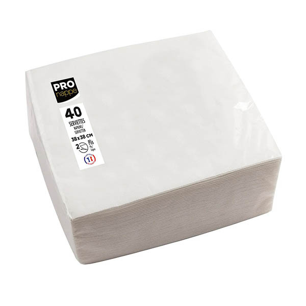 ProNappe serviettes en papier 2 plis 38 x 38 cm (40 pièces) - blanc 404802 - 1