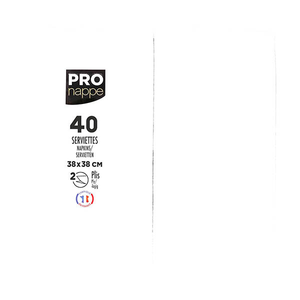 ProNappe serviettes en papier 2 plis pliage 1/8 38 x 38 cm (40 pièces) - blanc 404814 - 1