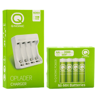 Q-Nomic Power piles rechargeables AA / HR6 Ni-MH avec chargeur inclus (4 pièces, 2000 mAh) AQN00095