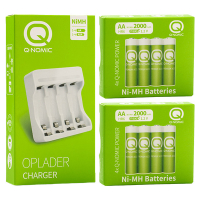 Q-Nomic Power piles rechargeables AA / HR6 Ni-MH avec chargeur inclus (8 pièces, 2000 mAh) AQN00096