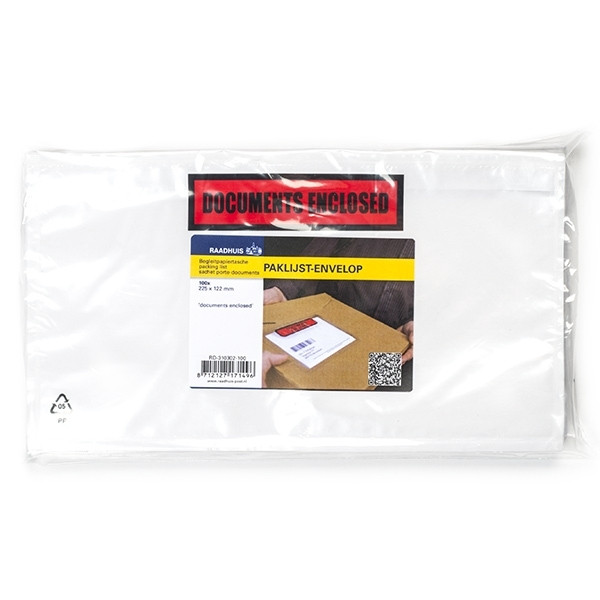 Raadhuis enveloppe de liste de colisage documents enclosed 225 x 122 mm - DL autoadhésive (100 pièces) RD-310302-100 209344 - 1