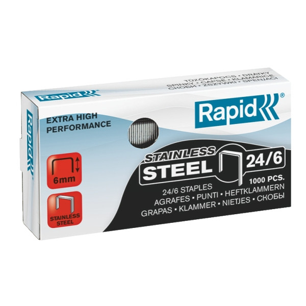 Rapid 24/6 agrafes Super Strong en acier inoxydable (1000 pièces) 24858100 202035 - 1