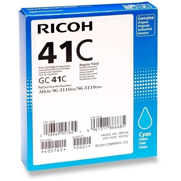 Ricoh GC-41C cartouche de gel haute capacité (d'origine) - cyan 405762 073792 - 1