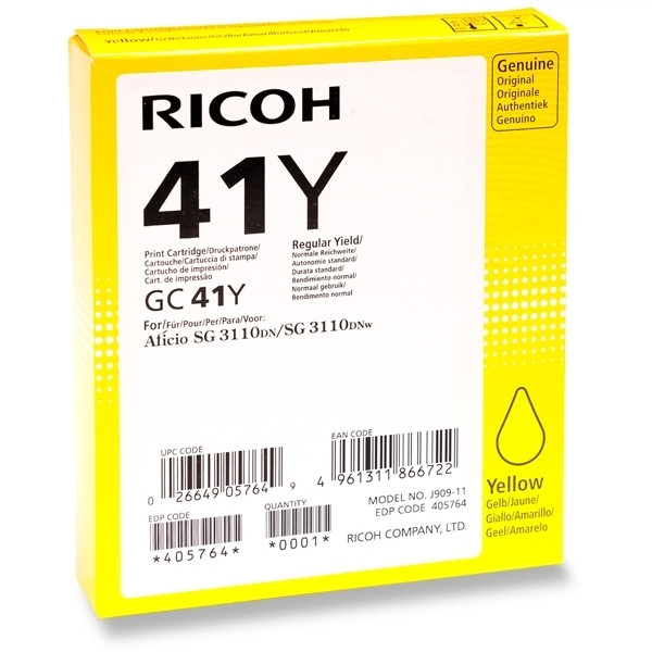 Ricoh GC-41Y cartouche de gel haute capacité (d'origine) - jaune 405764 073796 - 1