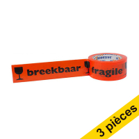 Ruban d'avertissement fragile 50 mm x 66 m (3 rouleaux) - orange 200.130 206247