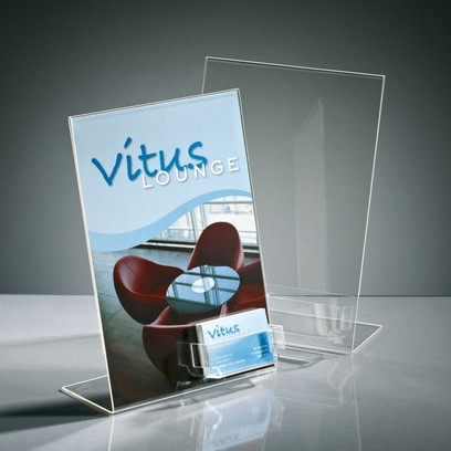 Sigel porte-brochures incliné avec porte-cartes de visite acrylique A4 SI-TA230 208718 - 1