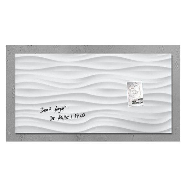 Sigel tableau en verre magnétique motif vagues (91 x 46 cm) - blanc 208830 - 1