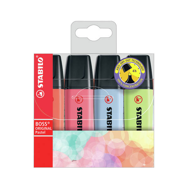 Stabilo BOSS Pastel surligneur (rose, rouge, citron vert, bleu) 206310 - 1