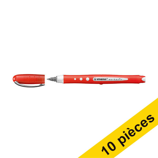 Offre : 10x Stabilo Worker+ Colorful stylo roller - rouge 206147 - 1