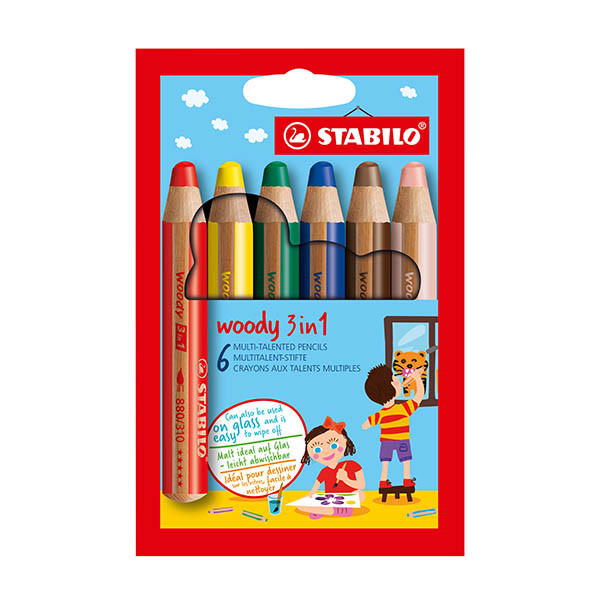 Stabilo Woody 3 en 1 crayons de couleur (6 pièces) 206135 - 1