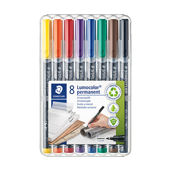 Staedtler Lumocolor 318 marqueur permanent 8 pièces (0,6 mm ogive) - couleurs assorties 318WP8 209624 - 1