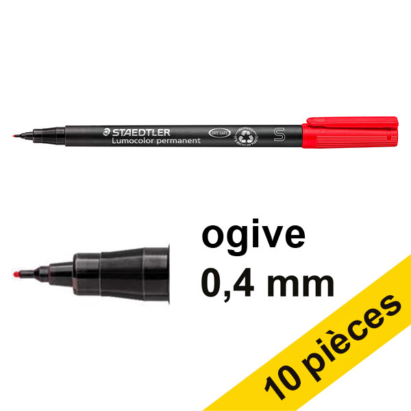 Staedtler Offre : 10x Staedtler Lumocolor 313 marqueur permanent (0,4 mm ogive) - rouge  424730 - 1