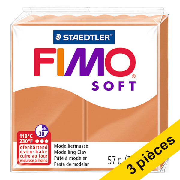Staedtler Offre : 3x Fimo soft pâte à modeler 57g - 76 cognac  424657 - 1