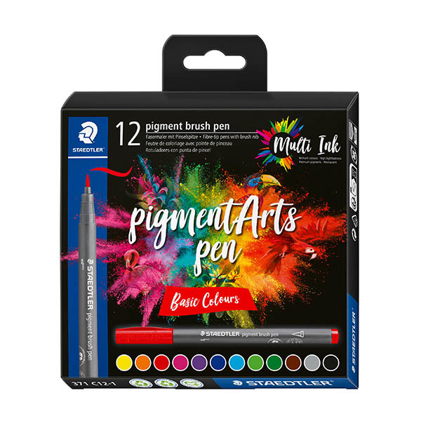 Staedtler Pigment Arts Basic Colors feutres pinceaus (12 pièces) 209664 - 1