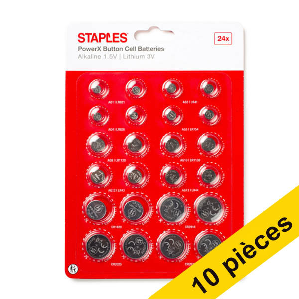 Offre : 10x Staples PowerX pile bouton multipack 390697 - 1