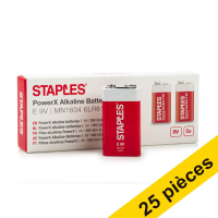Offre : 5x Staples PowerX 6LR61 piles 9V E-Block 5 pièces 390695