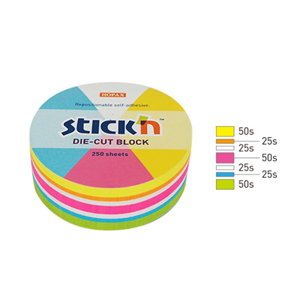 Stick'n Die-Cut cercle mix fluo 61 x 70 mm (250 feuilles) 21830 201734 - 1