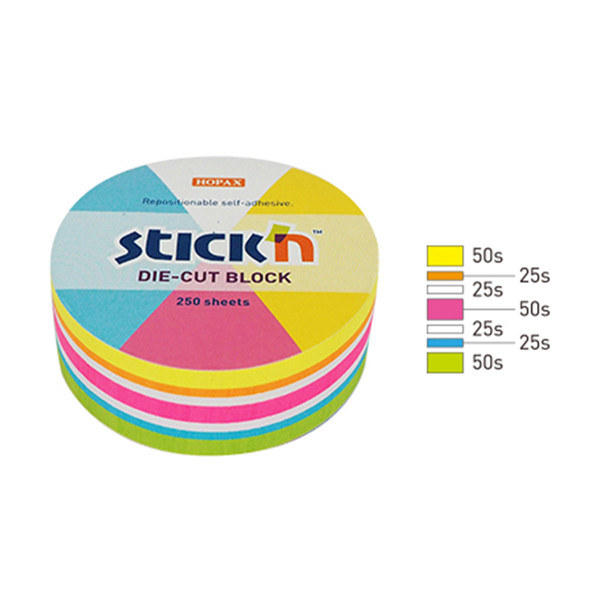 Stick'n Die-Cut cercle mix fluo 61 x 70 mm (250 feuilles) 21830 201734 - 2