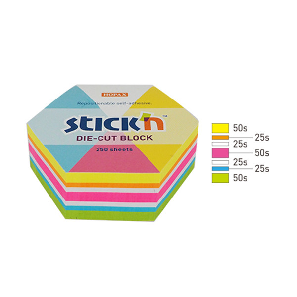Stick'n Die-Cut hexagon mix fluo 61 x 70 mm (250 feuilles) 21827 201733 - 1