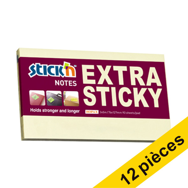 Offre: 12x Stick'n notes extra collantes 76 x 127 mm - jaune pastel 201723 - 1