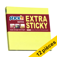 Offre: 12x Stick'n notes extra collantes 76 x 76 mm - jaune fluo