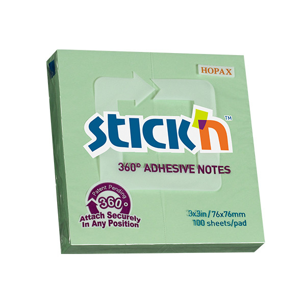 Stick'n bloc-notes bord adhésif 360 degrés 76 x 76 mm (100 feuilles) - vert 21552 201751 - 1