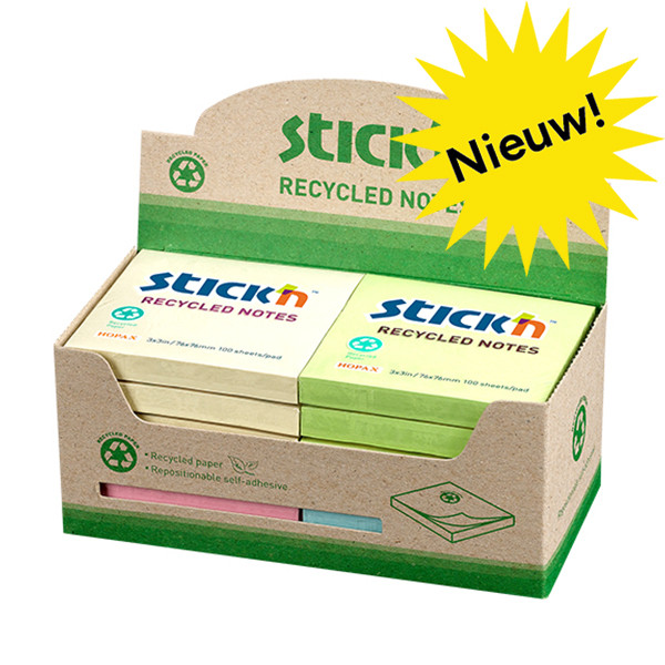 Stick'n blocs-notes recyclés 76 x 76 mm (12 pièces) - 4x assorti pastel 21433 201853 - 1