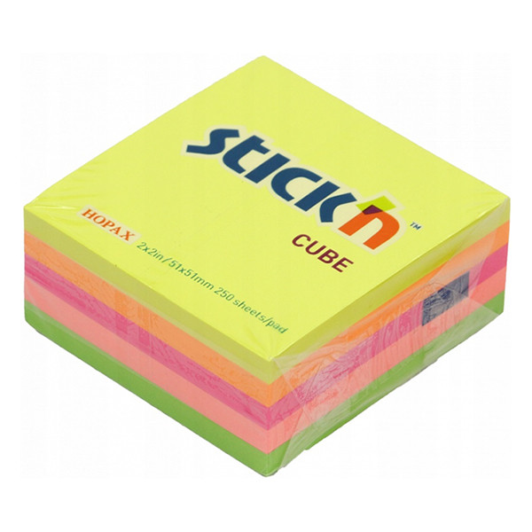 Stick'n notes autocollantes bloc cube mini 51 x 51 mm - assortiment fluo 21203 201741 - 1