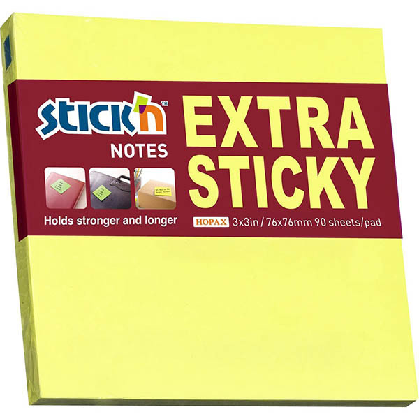 Stick'n notes extra collantes 76 x 76 mm - jaune fluo 201700 - 1